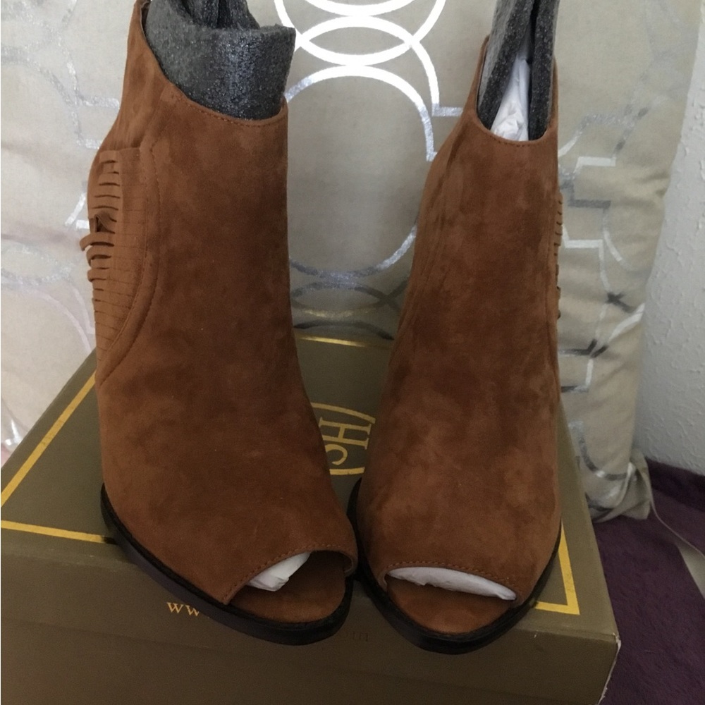NWT Ash-Lynx Pep Toe Platform Wedge Leather “Cookie “ Low Ankle Boots 10M - Picture 2 of 14